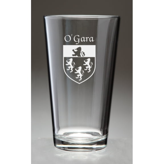 O'Gara Irish Coat of Arms Pint Glasses - Set of 4 (Sand Etched)