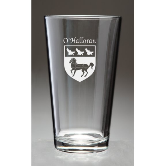 O'Halloran Irish Coat of Arms Pint Glasses - Set of 4 (Sand Etched)
