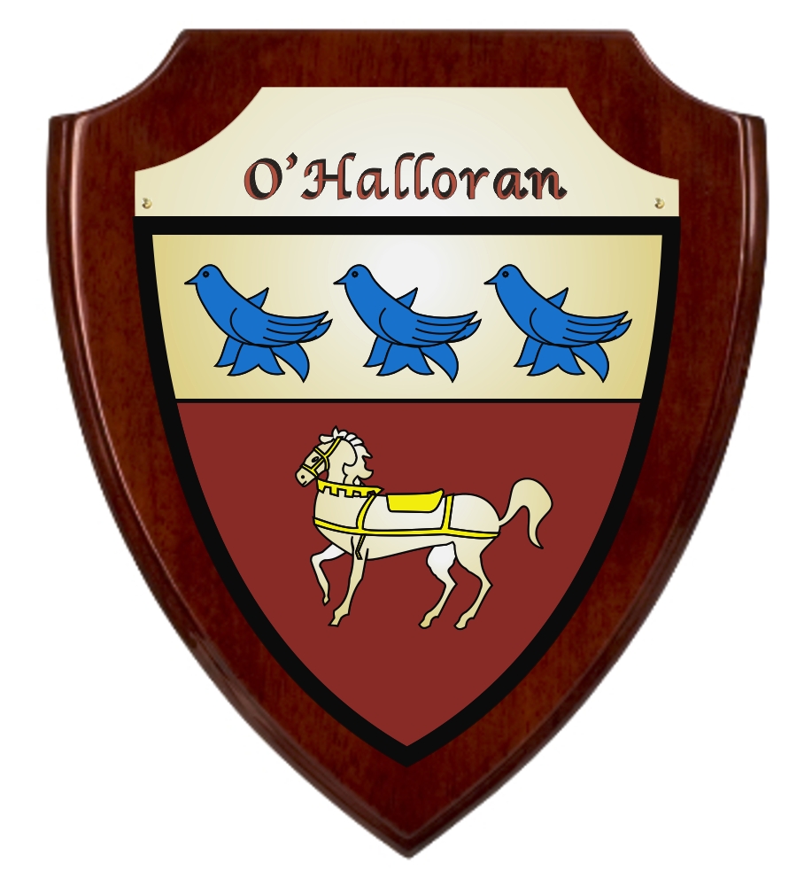 O'Halloran Irish Coat of Arms Shield Plaque - Rosewood Finish