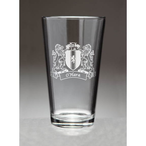 O'Hara Irish Coat of Arms Lions Pint Glasses (Sand Etched)