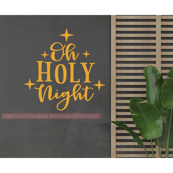 O Holy Night Christmas Sticker - Winter Quote Decals for Walls - Holiday Vinyl Wall Art Decal - Christmas Decor Decal for Kitchen Living Room Office - 12x12 Inch, Honey