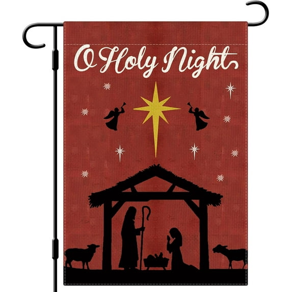 O Holy Night Garden Flag Jesus Nativity Garden Flag 12.5x18 Double Sided Vertical Burlap Farmhouse Yard Flag Christmas Outdoor House Decoration