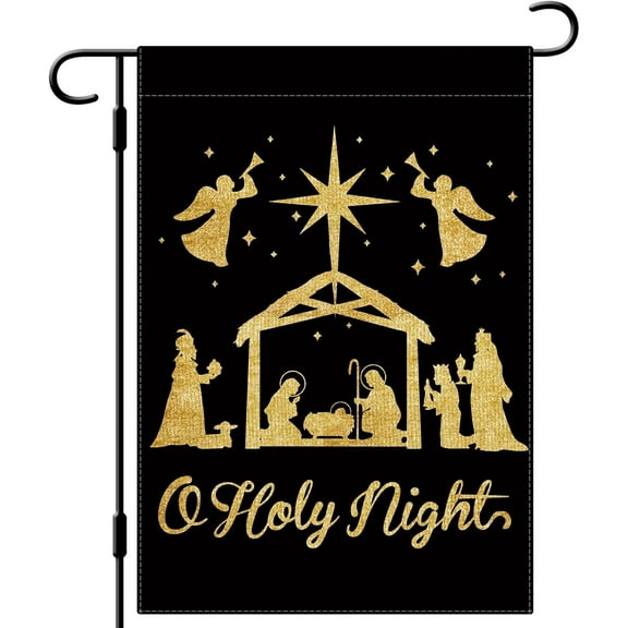 O Holy Night Garden Flag Nativity Christmas Garden Flag 12.5x18 Double Sided Vertical Burlap Farmhouse Yard Flag Christmas Winter Religious Outdoor Decoration