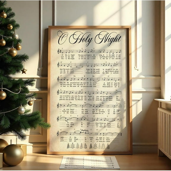O Holy Night Sheet Music Wall Art, Vintage Poster, Hymn Decor, Unframed Canvas Size 8x12