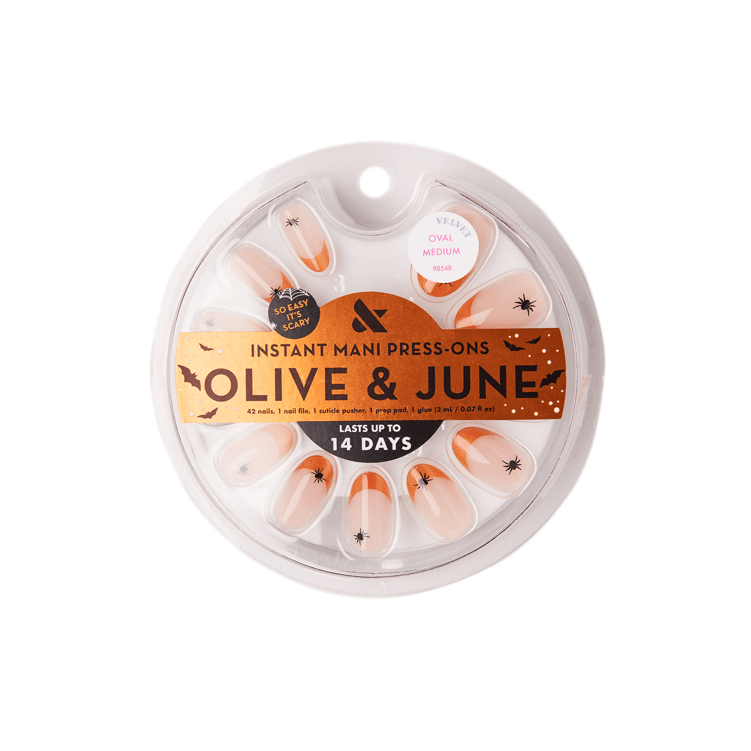 Olive & June Instant Mani Medium Oval Press-on Nails, Itsy Bitsy Spider French, 42 Pieces