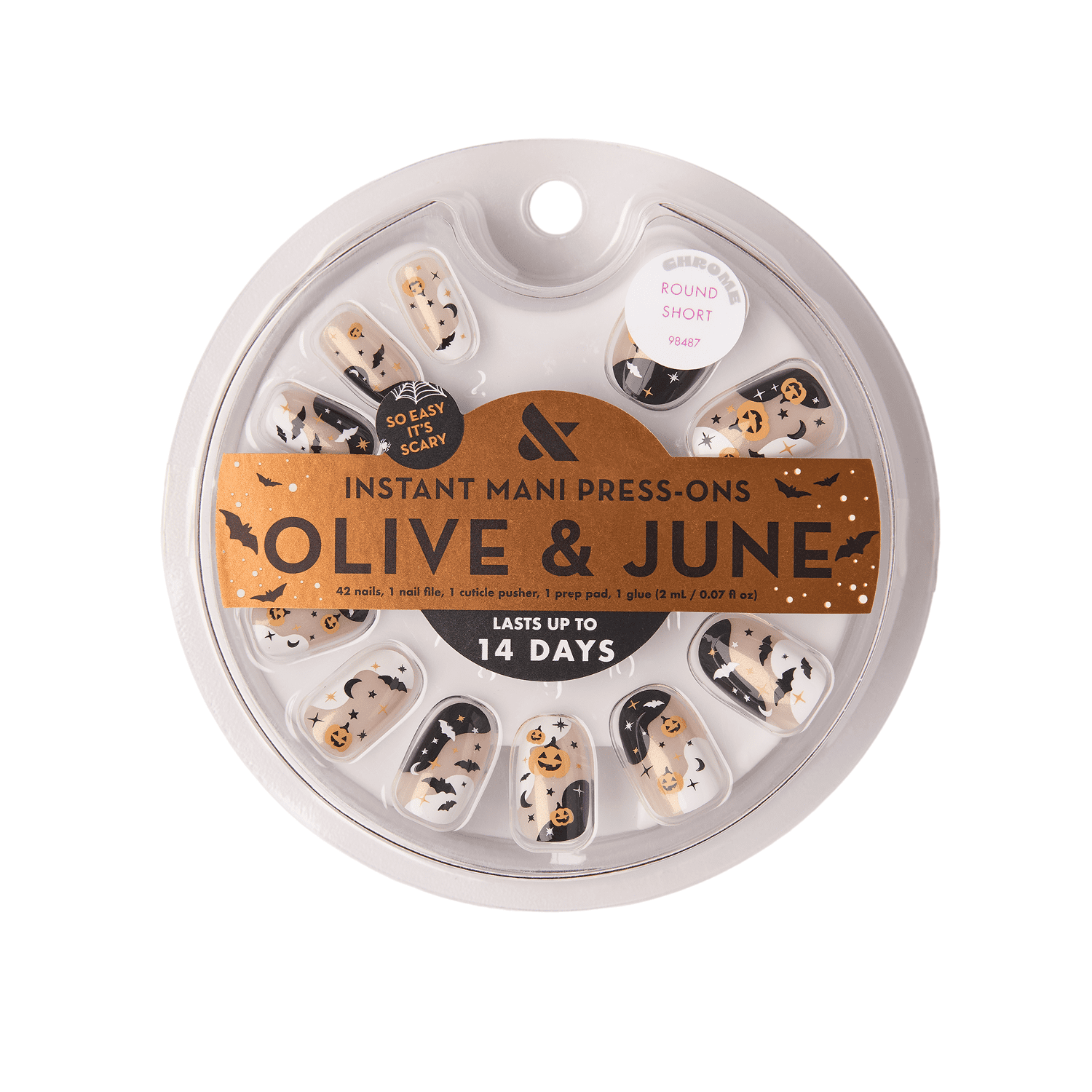 Olive & June Instant Mani Short Round Press-on Nails, Iconic Halloween Forever, 42 Pieces