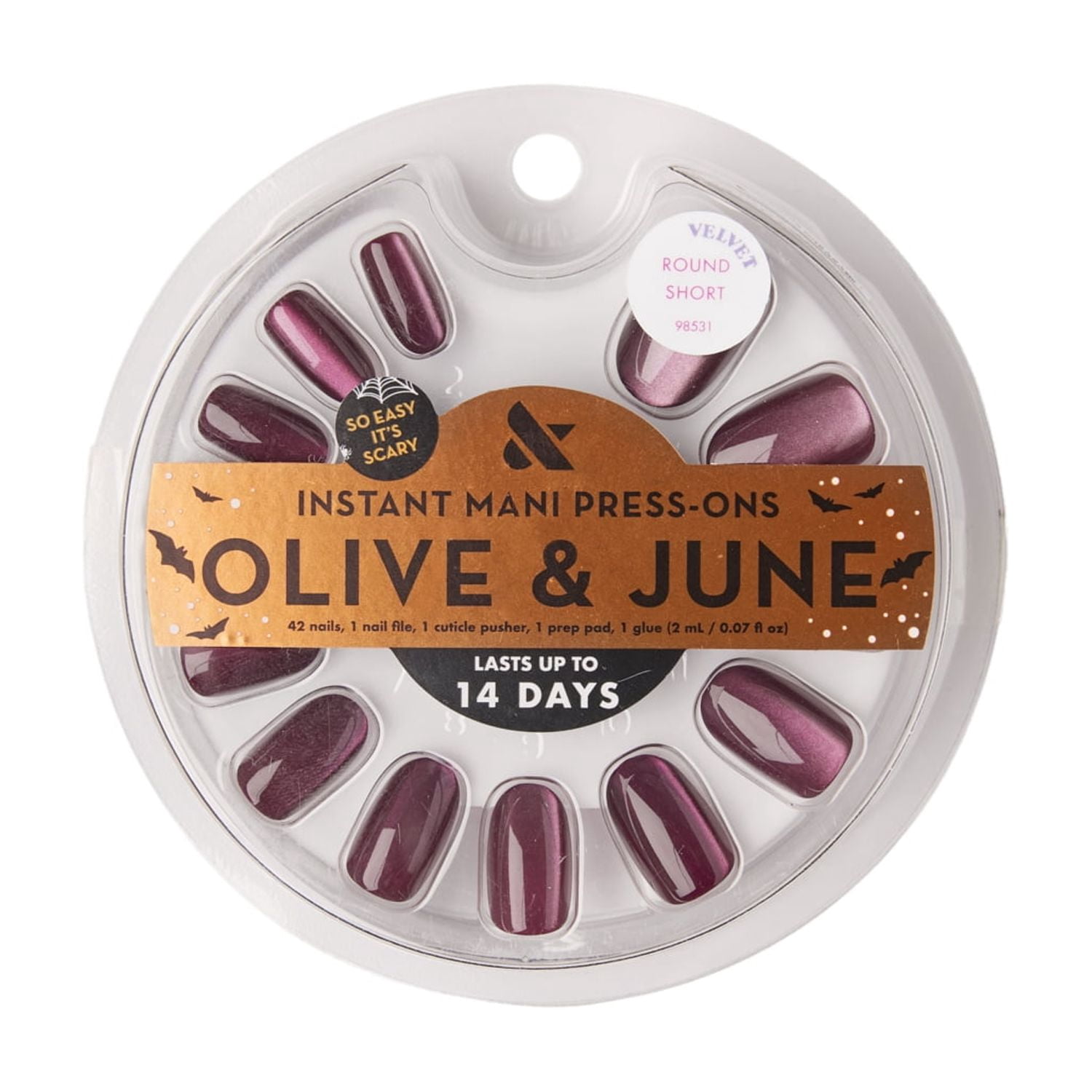 Olive & June Instant Mani Short Round Press-on Nails, Magic Potion Velvet, 42 Pieces