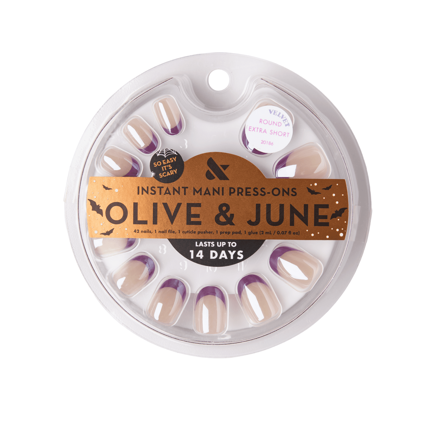 Olive & June Instant Mani Extra Short Round Press-on Nails, Purple Chrome French, 42 Pieces
