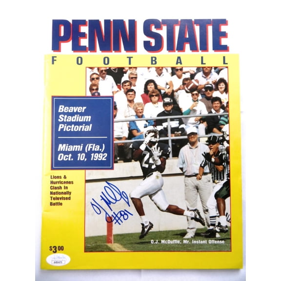 O.J. McDuffie Signed Autographed Program 1992 Penn State vs. Miami JSA AH04475