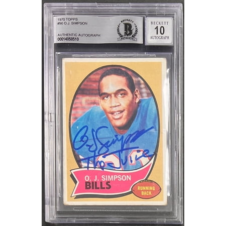 O.J. Simpson Signed 1970 Topps Rookie Card BAS 14058510 Auto 10 The Juice
