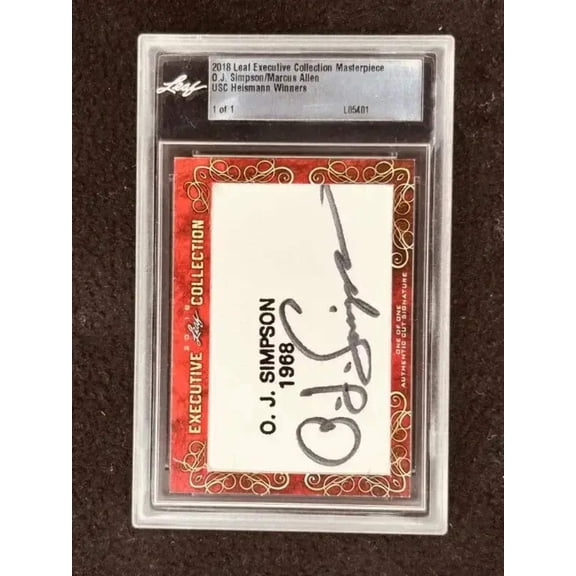 O.J. Simpson and Marcus Allen 2018 Leaf Masterpiece Cut Signature certified autograph card 1/1 JSA Heisman USC
