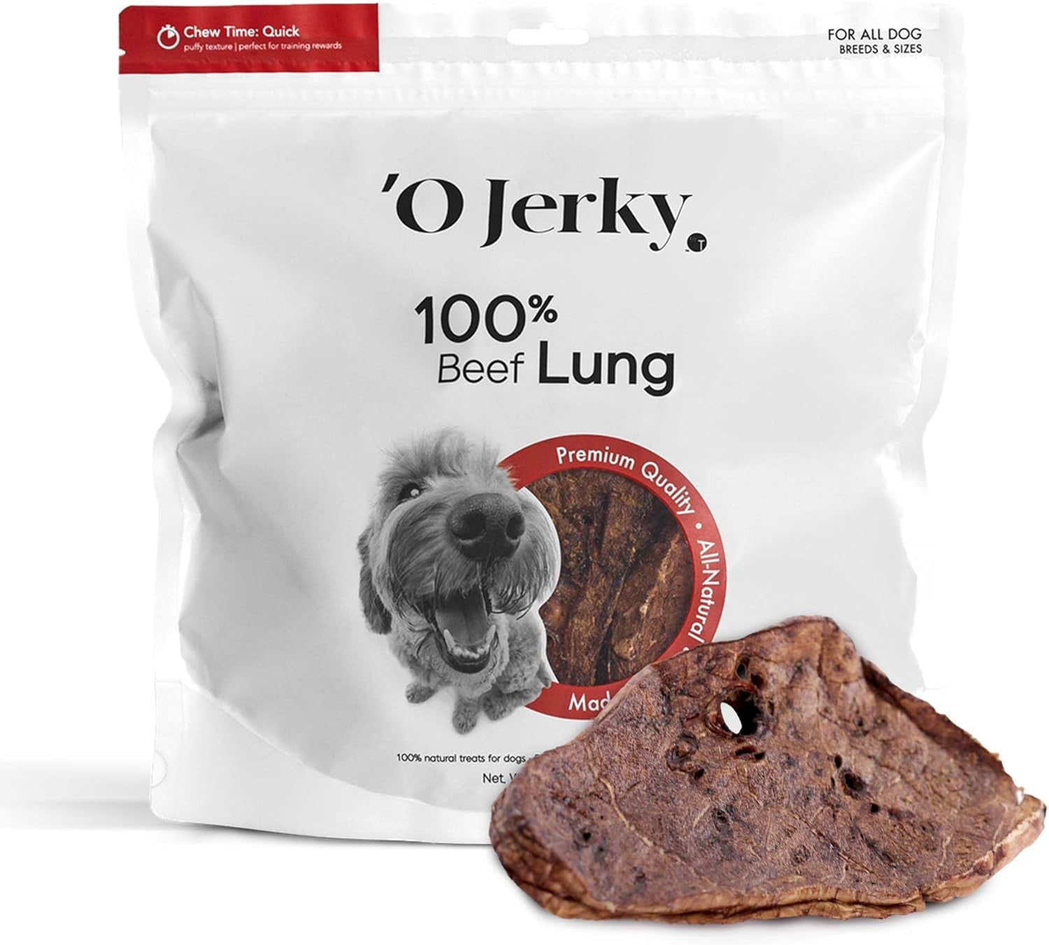 'O Jerky 100 Beef Lung Dog treats 8Oz Single Ingredient Human Grade