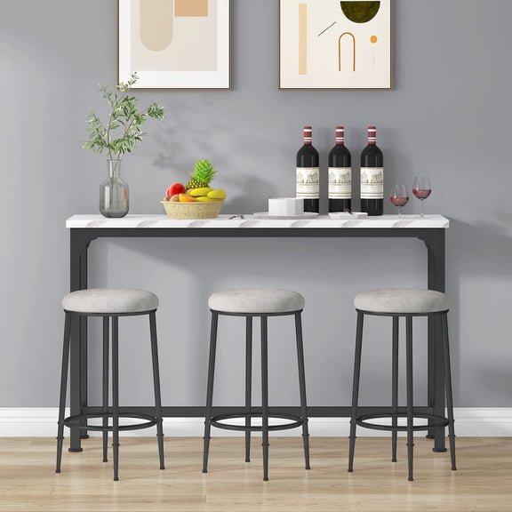 O&K FURNITURE Bar Table Set for 3, 4 Piece Console Table with 3 Stools, Counter Height Kitchen Table Set with 3 Chairs for Breakfast Nook, Living Room and Apartment (White & Black)