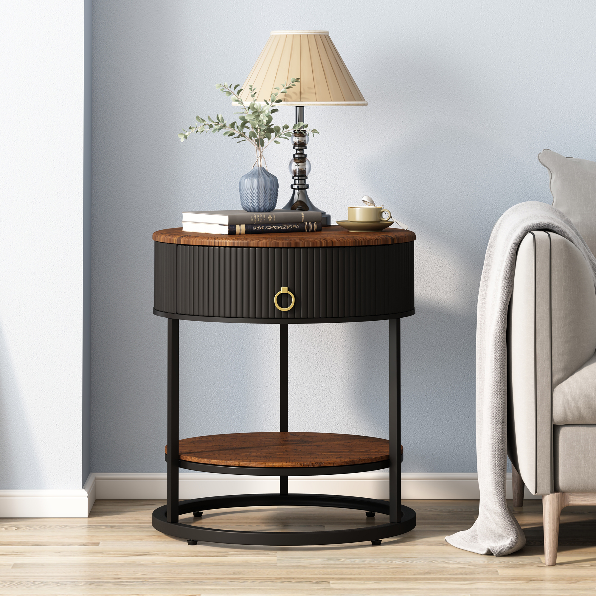 O&K FURNITURE Metal End Table with Drawer, 21.65’’ Sofa Side Table, 2