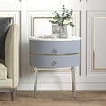 thumbnail image 1 of O&K FURNITURE Modern Gray End Table with 2-Drawer, 21.85'' Sofa Side Table, Round Nightstand for Bedroom, Marbling Natural Stone & Chrome Metal, 1 of 10