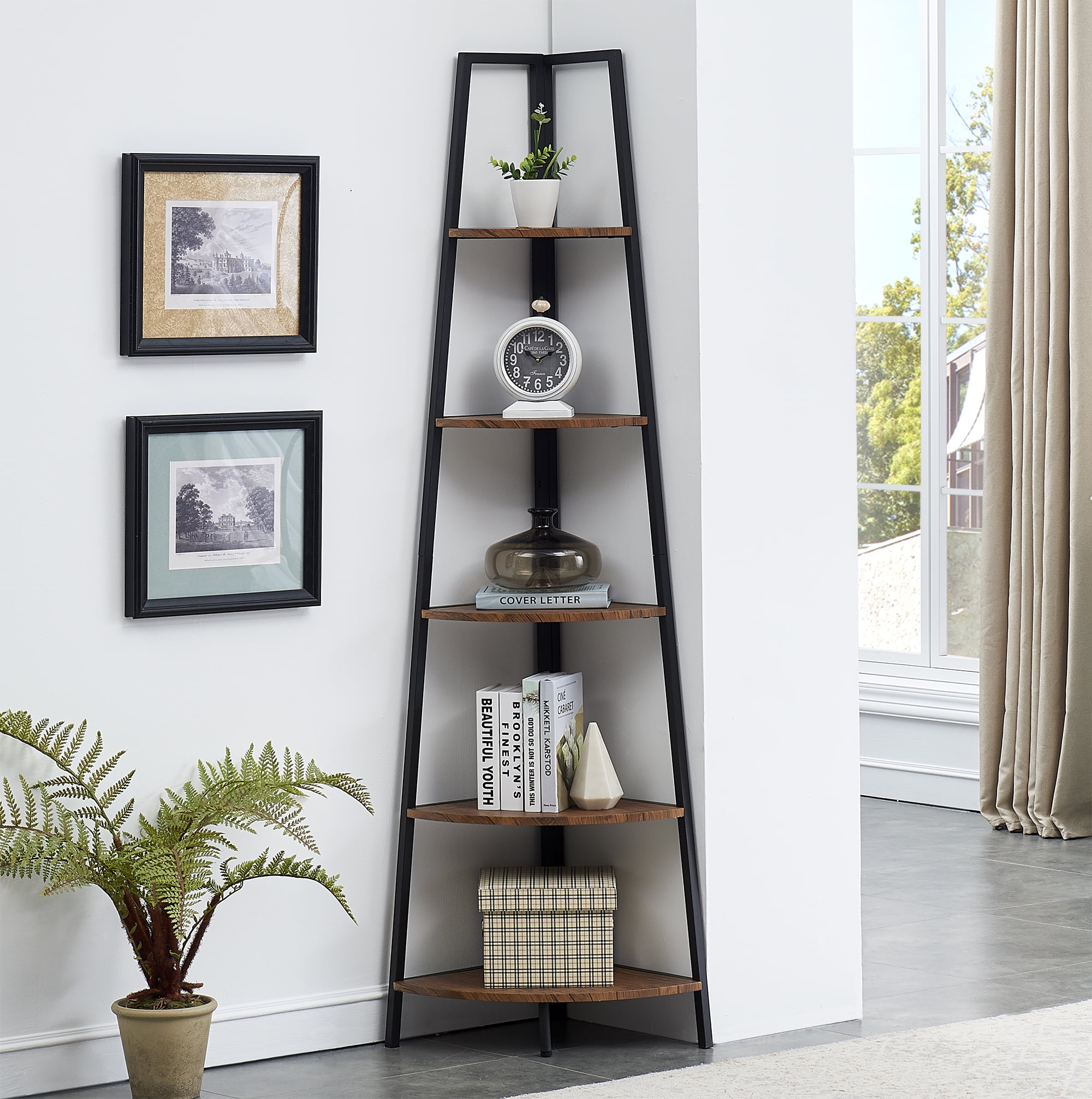 O K Furniture 5 Shelf Corner Bookcase 72