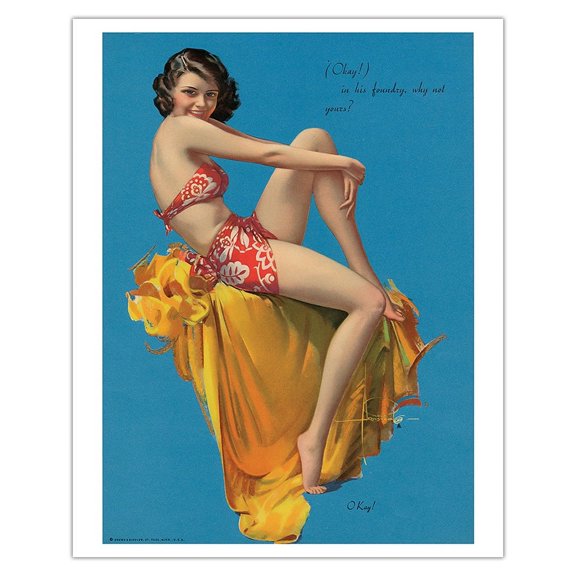 O Kay! - Hawaiian Pin Up Glamour Girl - Vintage Pin Up Girl Print by Rolf Armstrong c.1937 - Fine Art Matte Paper Print (Unframed) 16x20in