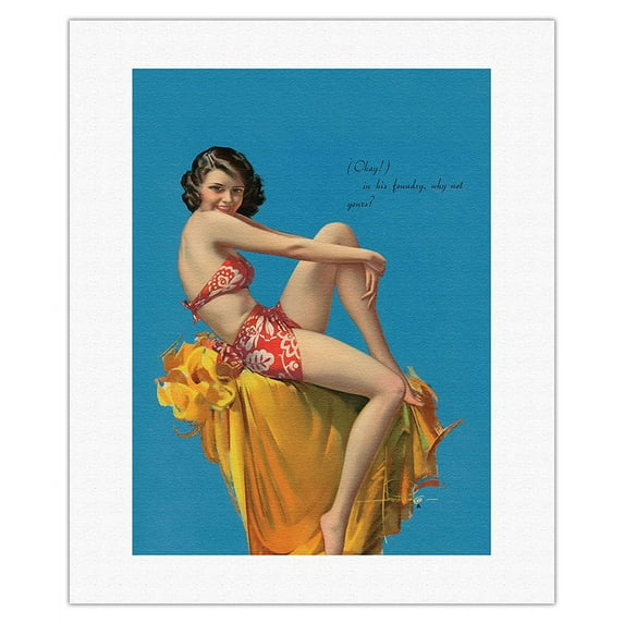 O Kay! - Hawaiian Pin Up Glamour Girl - Vintage Pin Up Girl Print by Rolf Armstrong c.1937 - Fine Art Rolled Canvas Print (Unframed) 16in x 20in