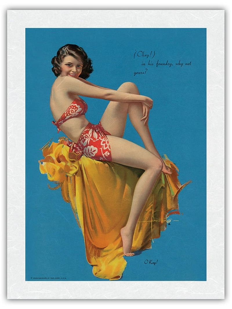 O Kay! - Hawaiian Pin Up Glamour Girl - Vintage Pin Up Girl Print