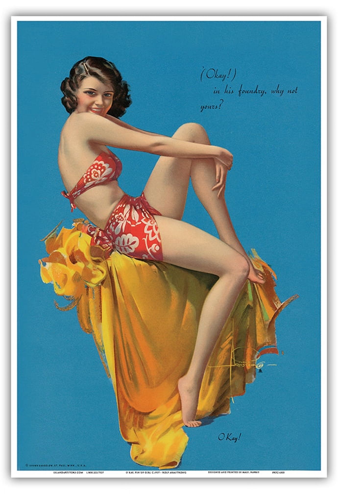 O Kay! - Hawaiian Pin Up Glamour Girl - Vintage Pin Up Girl Print