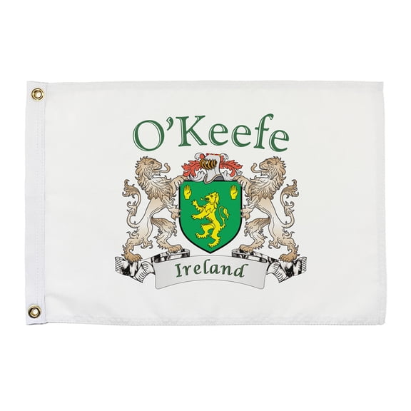 O'Keefe Irish Coat of Arms Small White Flag - 16"x10.5" inches