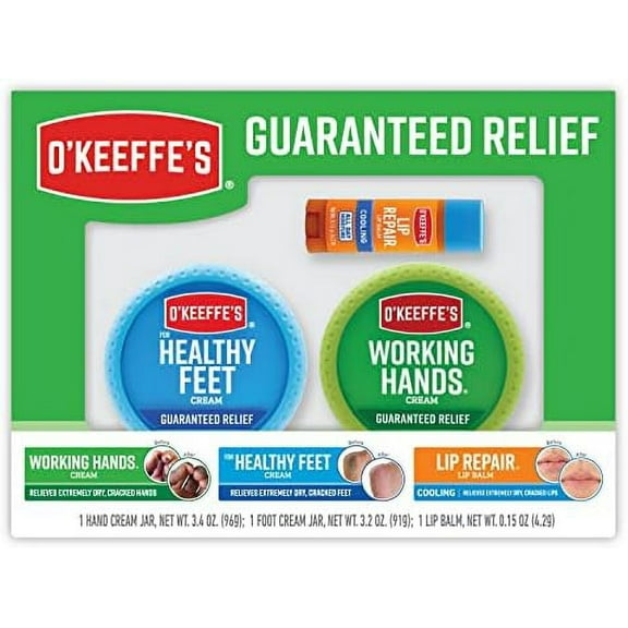 O'Keeffe's Giftbox Including Lip Repair with Cherry and Vitamin E Oil Stick, Working Hands Jar and Healthy Feet Jar