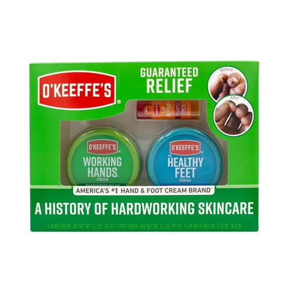 O'Keeffe's Giftbox Including Lip Repair with Cherry and Vitamin E Oil Stick, Working Hands Jar and Healthy Feet Jar