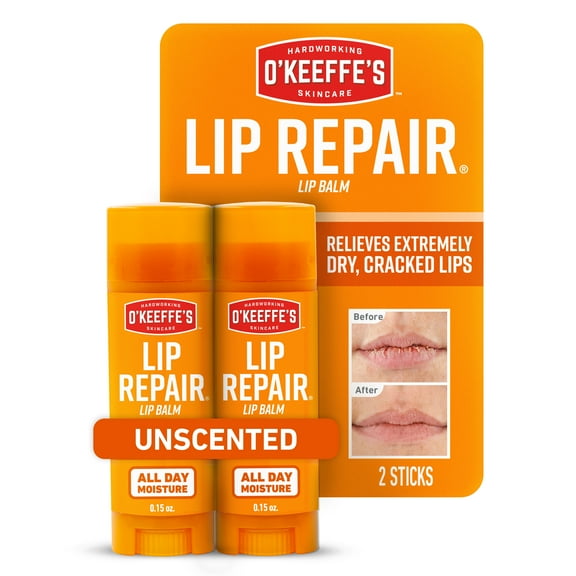 O’Keeffe’s Lip Repair Original Unscented Lip Balm, 0.15oz Sticks, 2 Pack