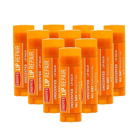 O'Keeffe's Unscented Lip Repair Lip Balm for Dry, Cracked Lips, Stick, Pack of 10