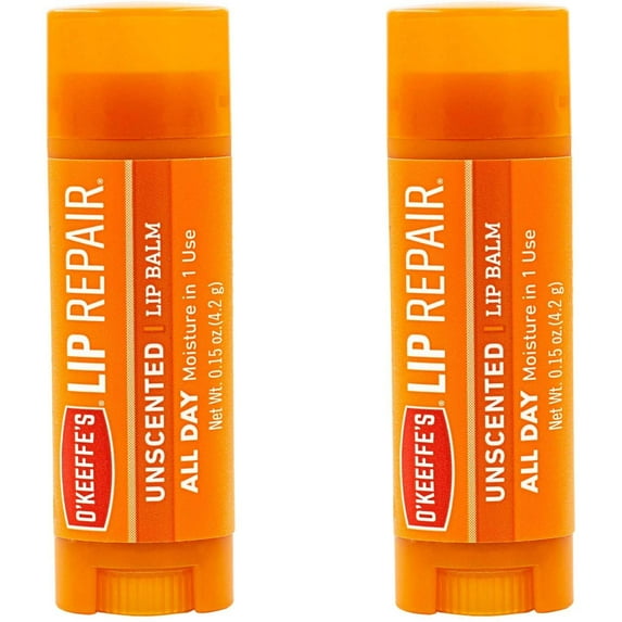 O'Keeffe's Unscented Lip Repair Lip Balm for Dry, Cracked Lips, Stick, Pack of 2