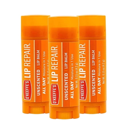 O'Keeffe's Unscented Lip Repair Lip Balm for Dry, Cracked Lips, Stick, Pack of 3