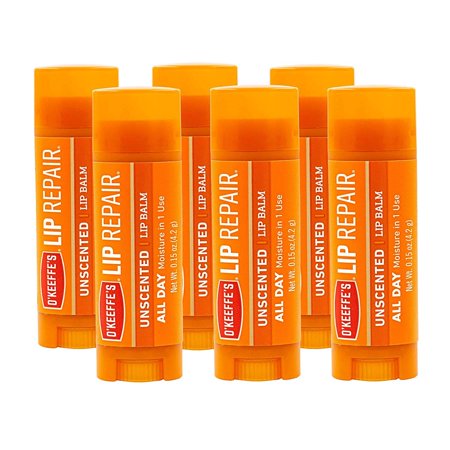 O'Keeffe's Unscented Lip Repair Lip Balm for Dry, Cracked Lips, Stick, Pack of 6