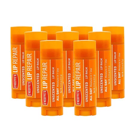 O'Keeffe's Unscented Lip Repair Lip Balm for Dry, Cracked Lips, Stick, Pack of 9