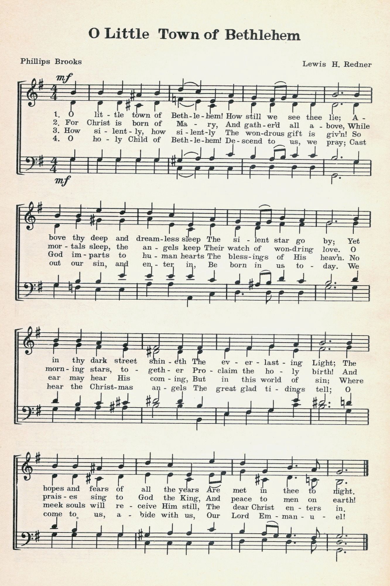 O Little Town of Bethlehem Redner (1831-1908) & Brooks (1835-1893) No???ls Christmas Carols 1932 Canvas Art - (18 x 24)
