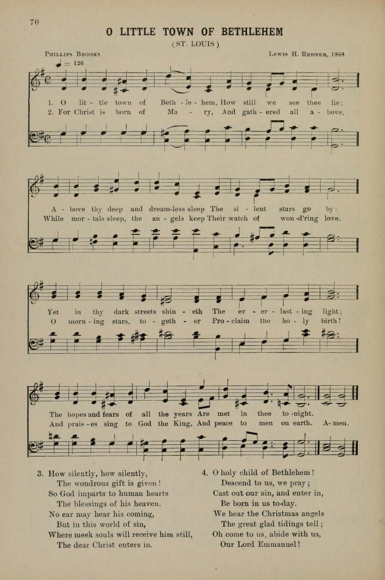 O Little Town of Bethlehem Redner (d1908) & P Brooks (d1893) Christmas Carols 1910 Canvas Art -  (18 x 24)