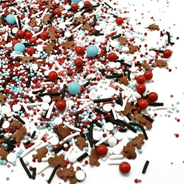 O.M.G. - Oh My Gingerbread - 8 Oz Resealable Bag - Christmas Themed Sprinkle Mix - Featuring Mini Gingerbread Men, Teal Pearls, Red Nonpareils - Red, White, and Chocolate Jimmies