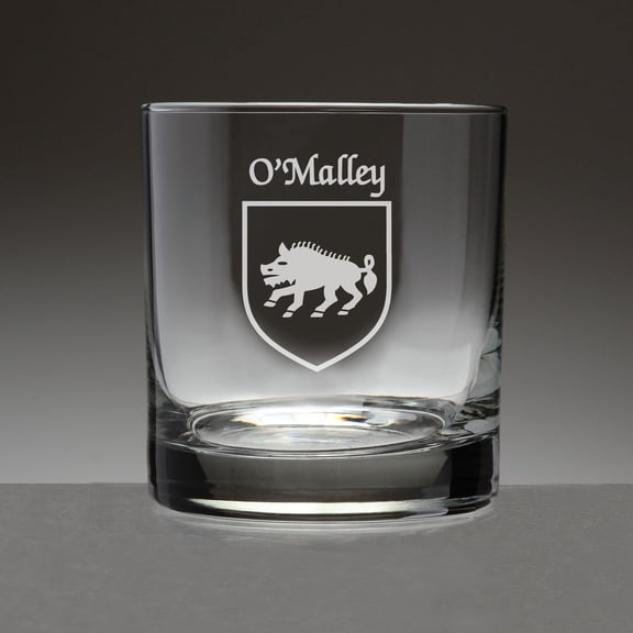 O'Malley Irish Coat of Arms Tumbler Glasses - Set of 4 (Sand Etched)