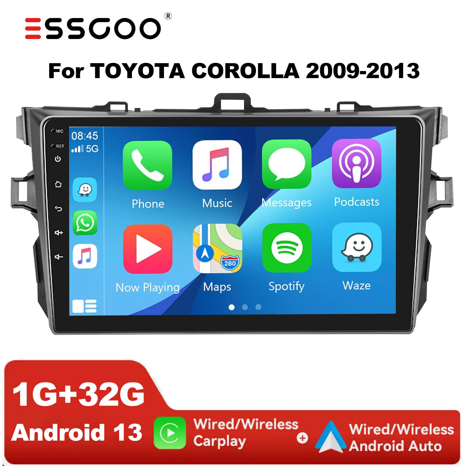 CarPlay Android13 Car Stereo Radio GPS Nav WiFi 32G For Toyota Corolla 2009-2013