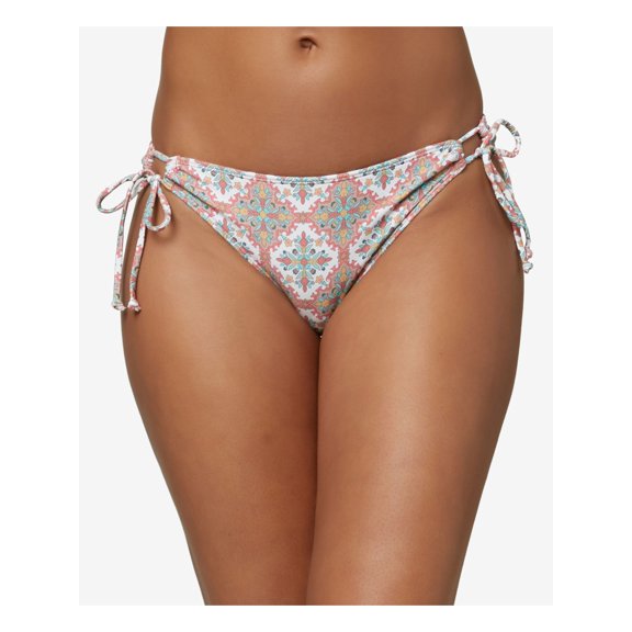 O'NEILL Women's Beige Printed Stretch Adjustable Side Ties Full Coverage Strappy Blue Mina Alexa Bikini Swimsuit Bottom S