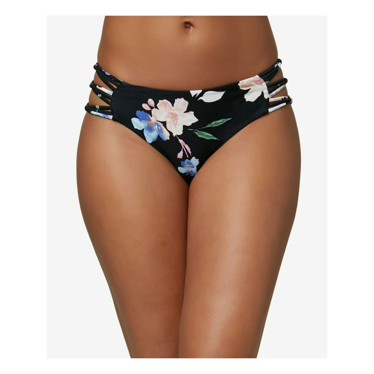 O'NEILL Women's Black Floral Stretch Lined Moderate Coverage Strappy  Boulders Seabright Bikini Swimsuit Bottom XS