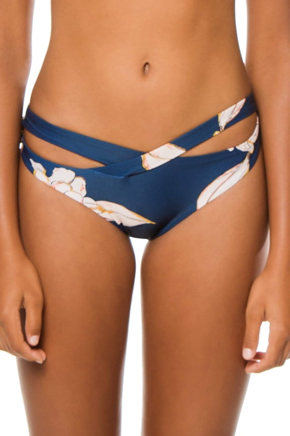 Women's Criss Cross Cutout Tab Side Hipster Bikini Bottom Dark Indigo S