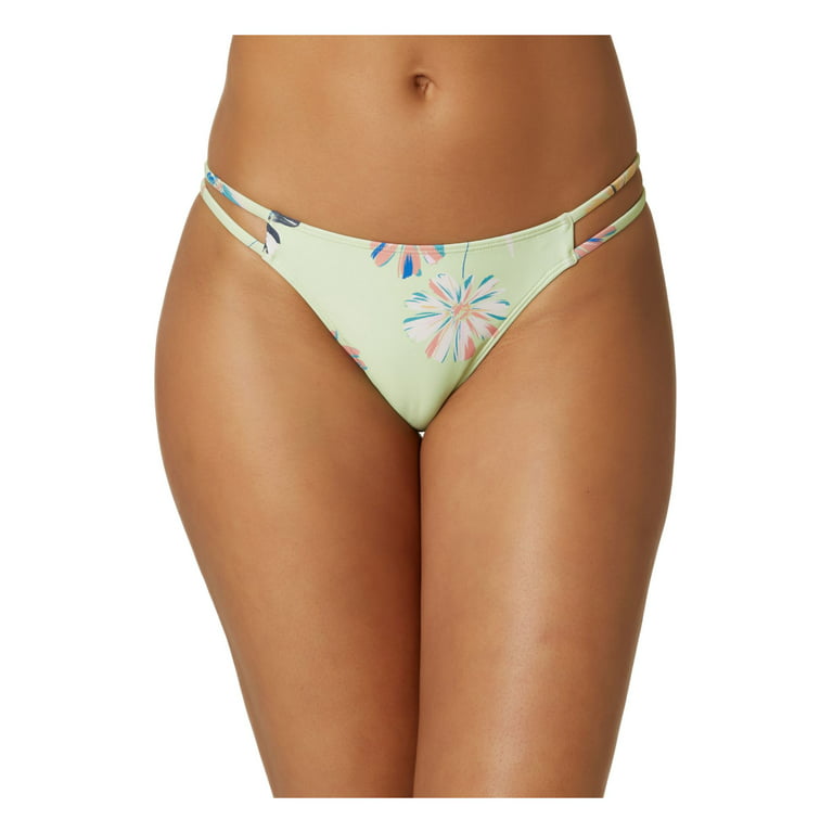 O'NEILL Women's Green Floral Stretch Unlined Strappy Cardiff Brook Cheeky  Swimsuit Bottom M 