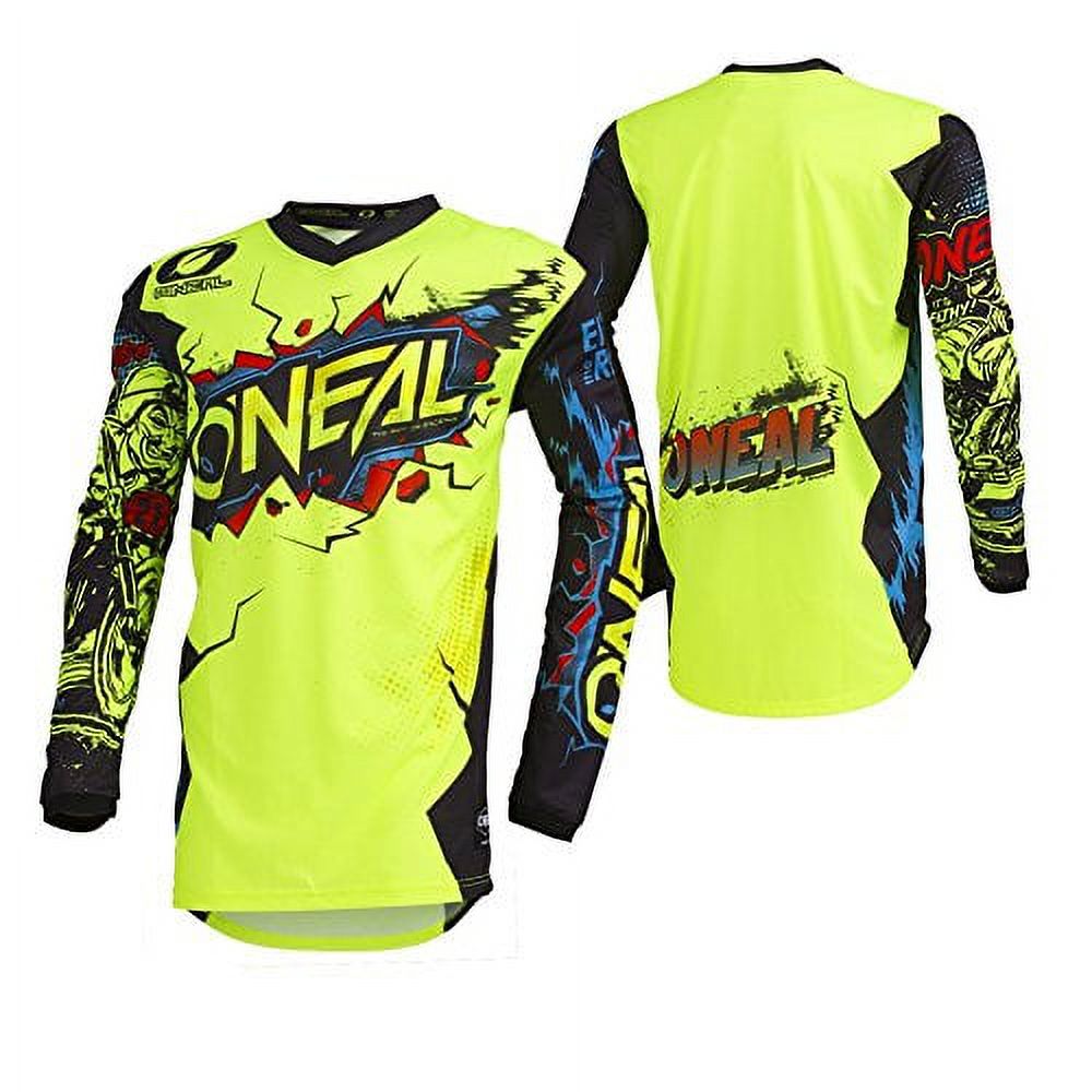 O'Neal 2Series Helmet & Villain Jersey Combo - Dirt Bike Bundle For Men (Black/High-Vis & Neon Yellow, Large)