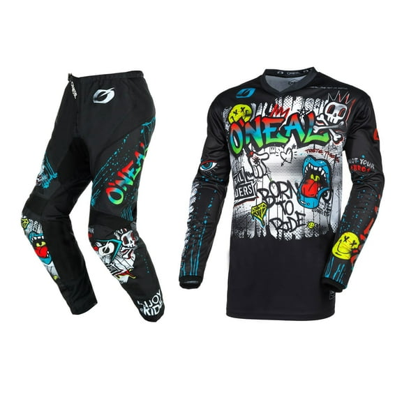 O'Neal 2024 Element Rancid Motocross Offroad Riding Jersey Pant Combo (Black/White, Medium/32)