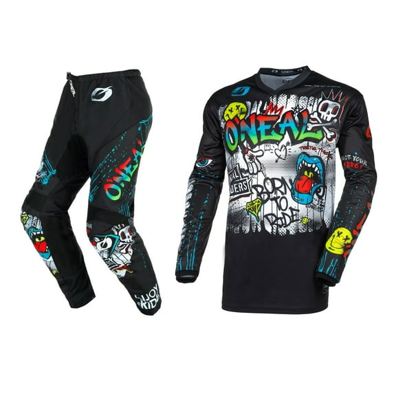 O'Neal 2024 Youth Element Rancid Motocross Offroad Riding Jersey Pant Combo (Black/White, YTH Small/20)