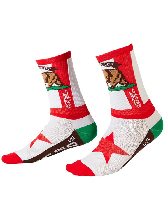 California Performance MTB Mountain Bike Socks White/Red 10-13 USA