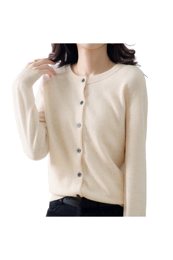 O-Neck Long Sleeves Ribbed Trim Knitted Jacket Autumn Winter Solid Color Buttons Placket Cardigan Sweater Outerwear