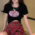 thumbnail image 1 of O Neck White Crop Top Women Summer Casual T-Shirt Basic Streetwear Letter Printed Short Sleeve Tops, 1 of 6
