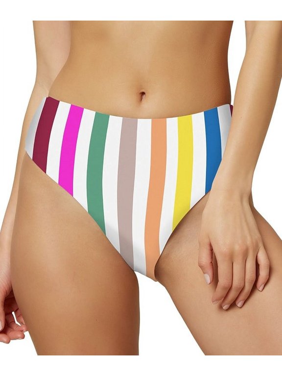 MULTI Juniors' Cascada Striped High-Waist Bikini Swim Bottom, US Small