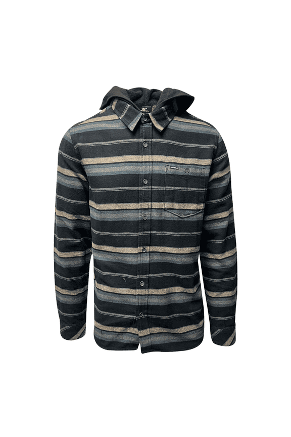 Men's Black Flannel Shirt Redmond Hooded Horizontal Striped (S31)